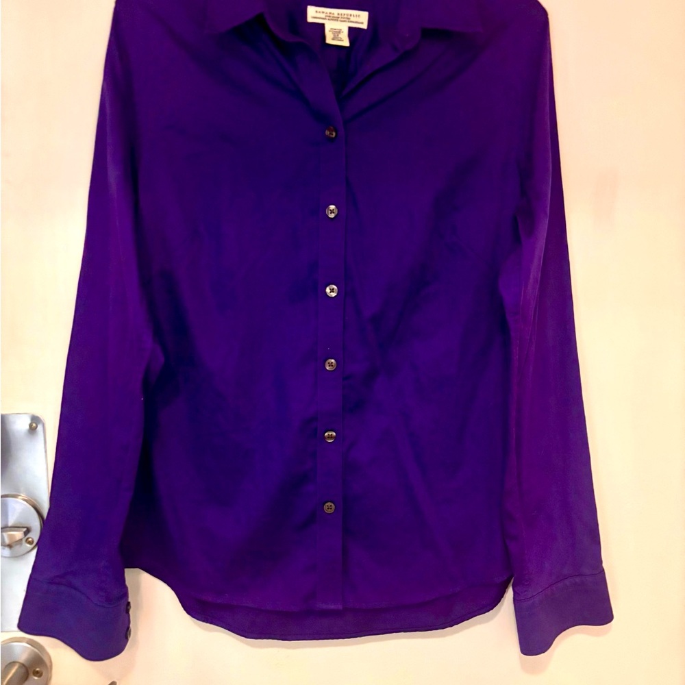 Banana Republic Purple Button Down Shirt with Notched Collar, size 10 Petite